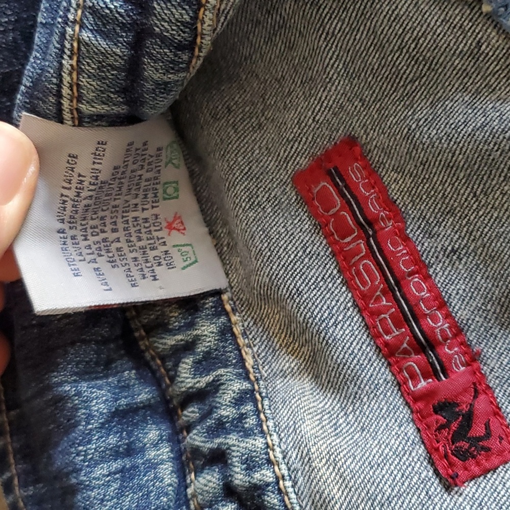 PARASUCO Ergonomic Jeans Denim Jacket Distressed Stretchy Slim Fit Small NWOT - Picture 7 of 9